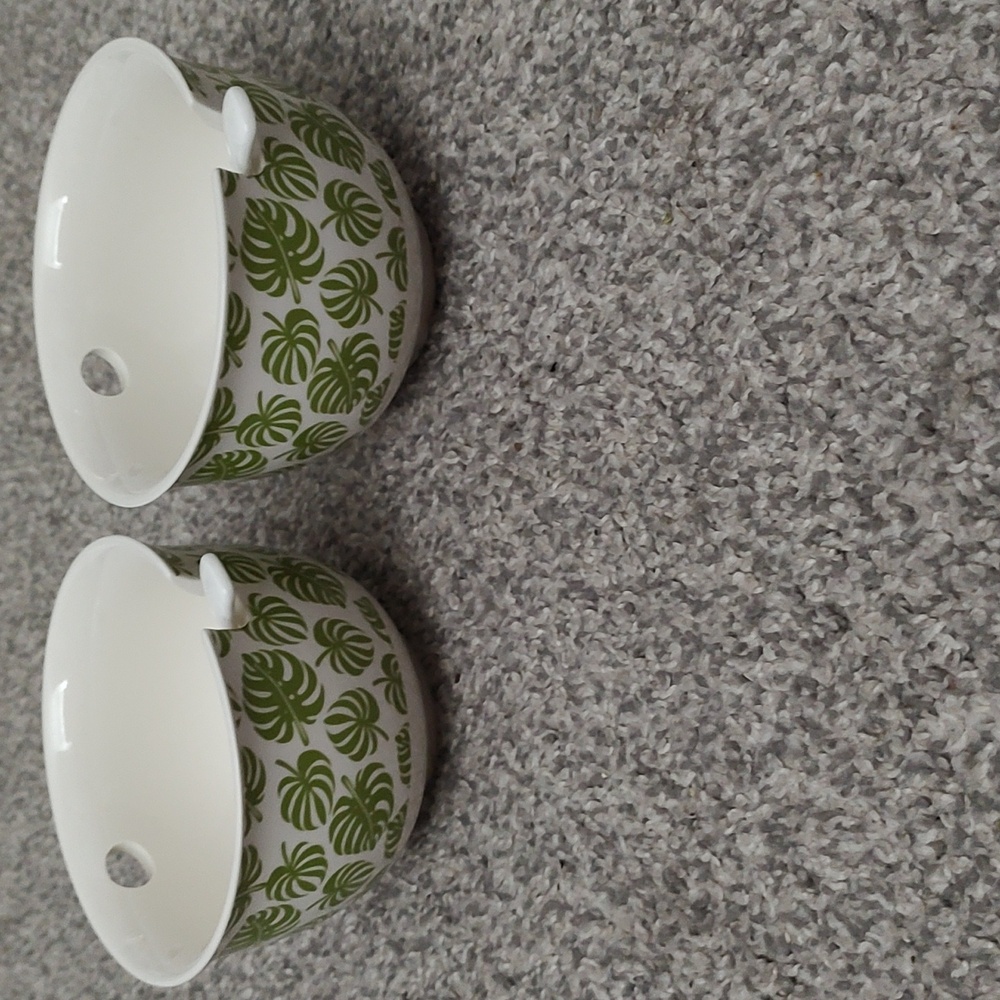 Set of Two Leaf Print Bowls w Spoons